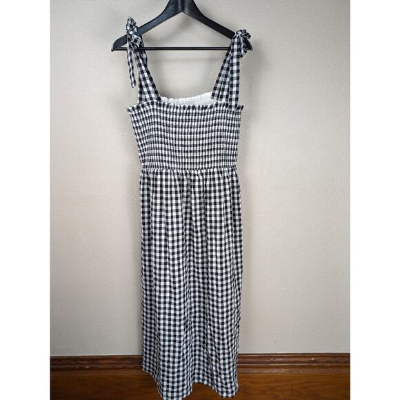 Gingham Maternity Dress Large Black Midi Cottagecore Smocked Sundress Picnic - Picture 1 of 10